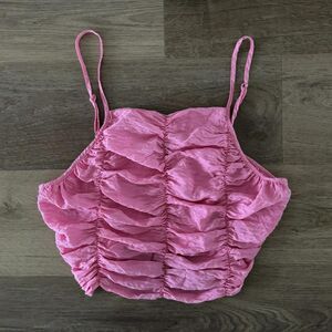 Zara Womens draped pink drop crop top blouse preppy